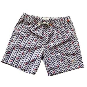 Psycho Bunny Mens Swim Trunks Purple Leaf Print Skull Logo Medium